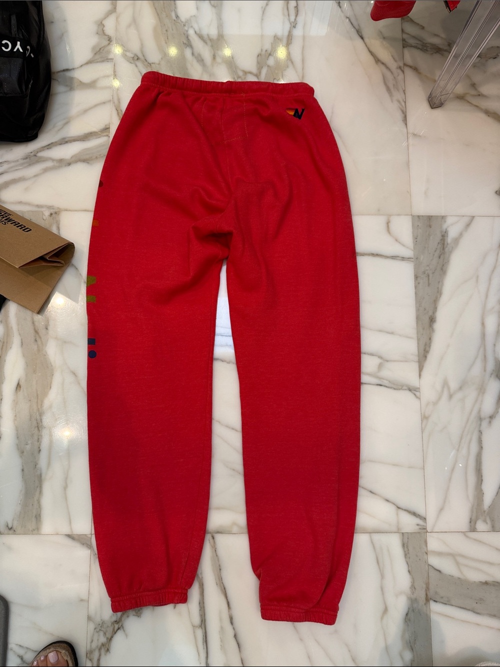 Aviator Nation SET Red Zip-Up Hoodie and Sweatpants with Rainbow Stripe Logo - Picture 7 of 7
